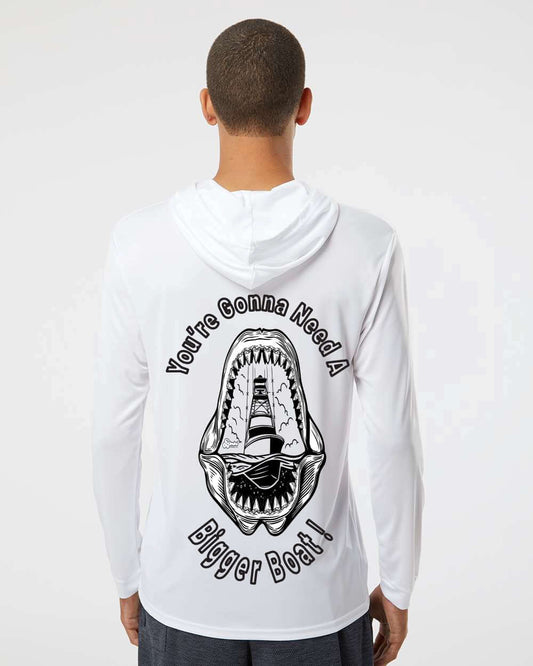 “You’re Gonna Need a Bigger Boat” Performance Hoodie – Bimini Apparel Co. | Shark Graphic Sun Shirt
