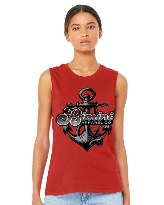 Women’s Classic Anchor Tank – Nautical Graphic Muscle Tee | Bimini Apparel Co